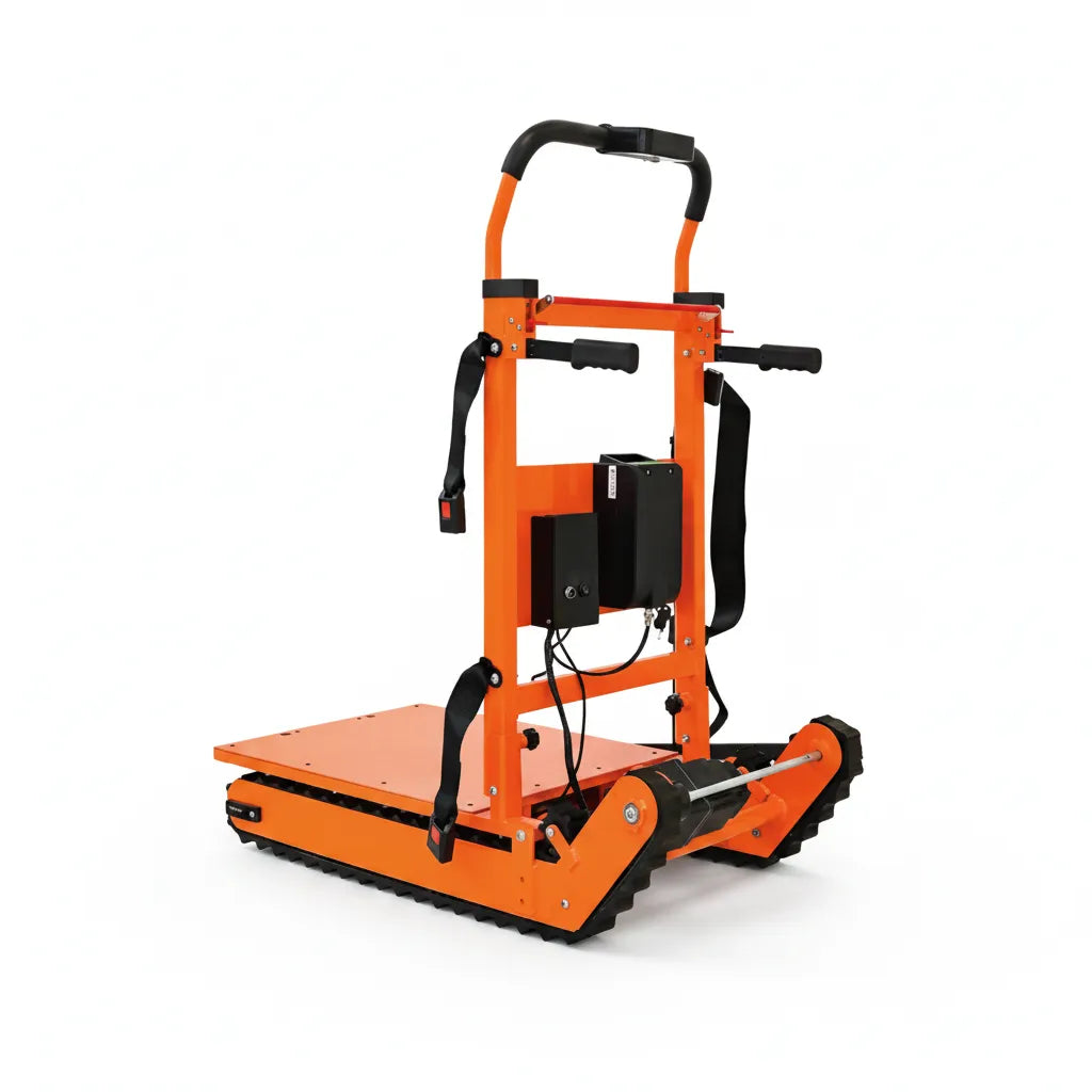 Diable électrique DW-LH12 vue arrière, batterie intégrée et système de commande visibles sur fond blanc